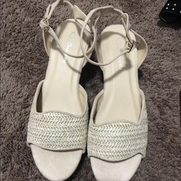 2 FOR $20 CL By Laundry Charlise Wedge Sandals Natural Ankle - Picture 3 of 11